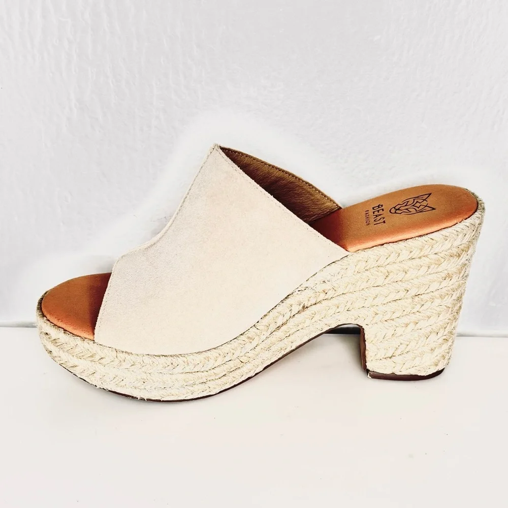 Beast Fashion Jensen Espadrille Platform Slip On Wedge Heel Jute Sandals